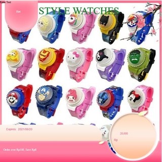 Jam Tangan anak Putar LED LIGHT Spinner Super Hero Sanrio Kuromi Melody Spiderman