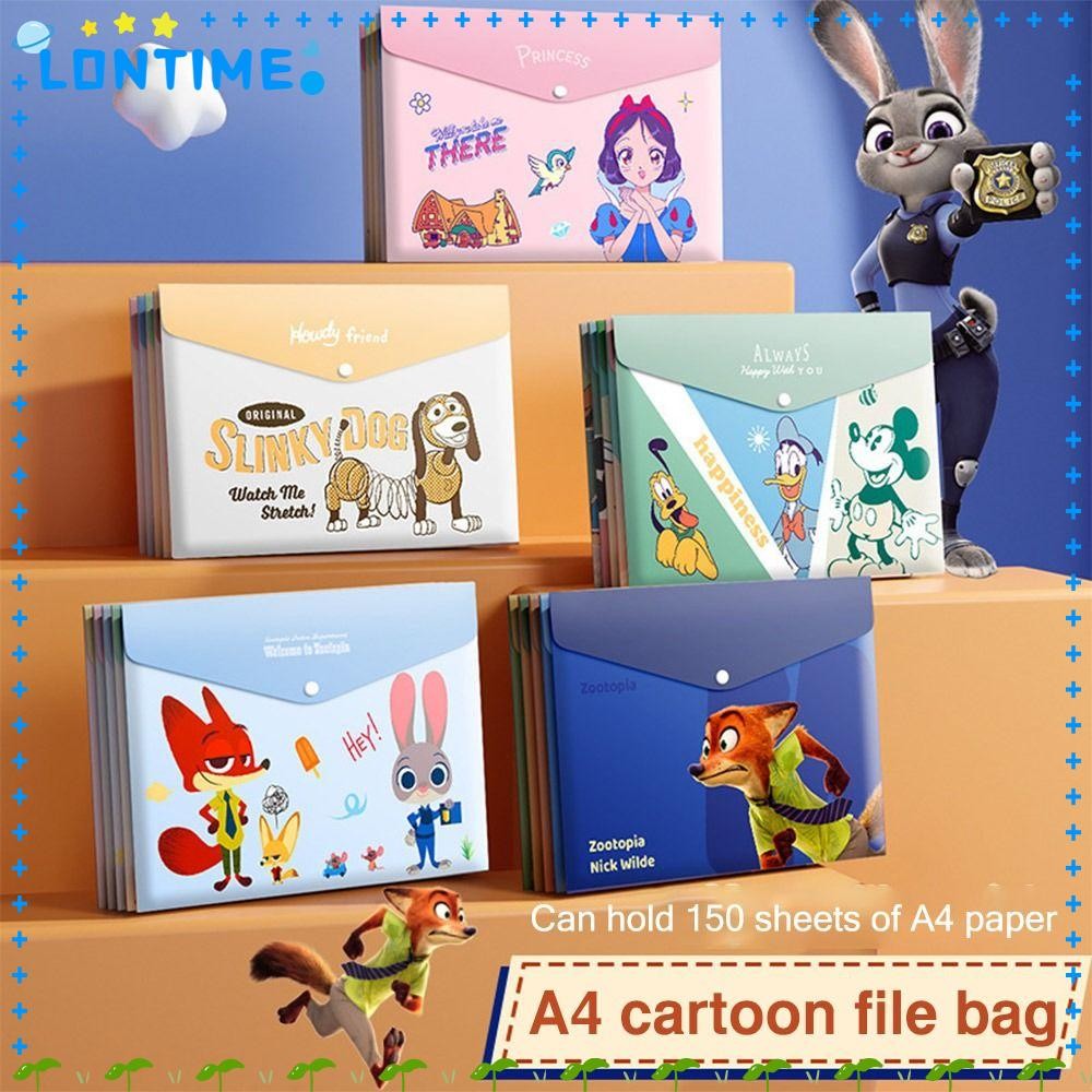 LONTIME 5 ชิ้น/เซ็ตโฟลเดอร์แฟ้ม A4, ตัวละครอะนิเมะขนาดใหญ่ความจุแฟ้มกระเป๋า, การ์ตูน PP กันน้ํา Snap-fastener กระเป๋าเอกสารโรงเรียน Office