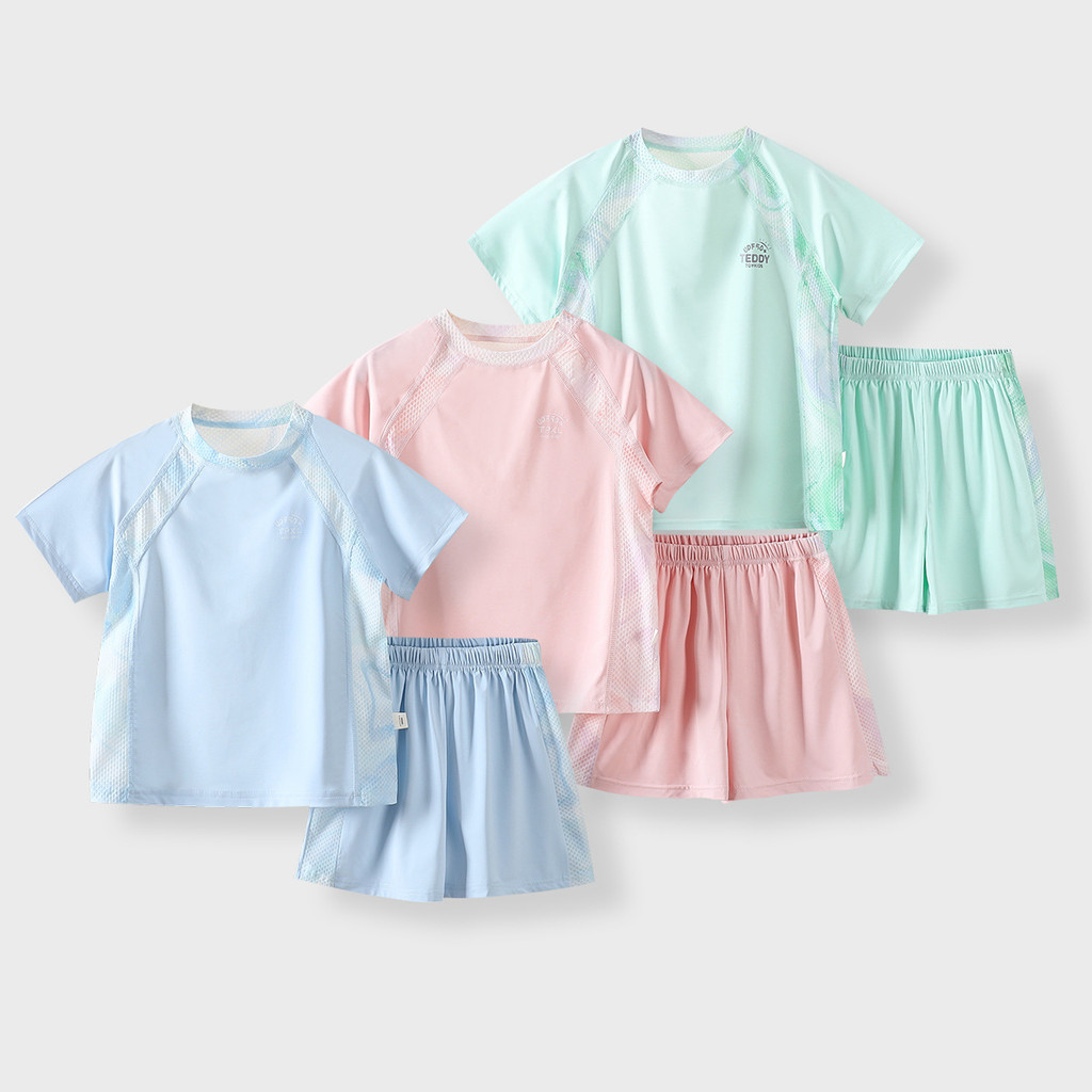 [RJ] 90-160CM เด็กฤดูร้อนชุดแห้งเร็วเด็กชายสไตล์ใหม่กีฬาชุดสองชิ้นเด็กผู้หญิงเด็กเกาหลีกางเกงขาสั้นลําลองแขนสั้น