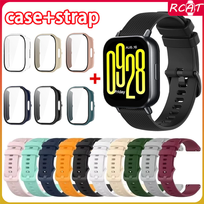 กรณี PC สายรัดซิลิโคน for Redmi Watch 5 Active / Redmi Watch 5 Lite 22 มม. แถบปล่อยอย่างรวดเร็วกระจกนิรภัยปกป้องหน้าจอ