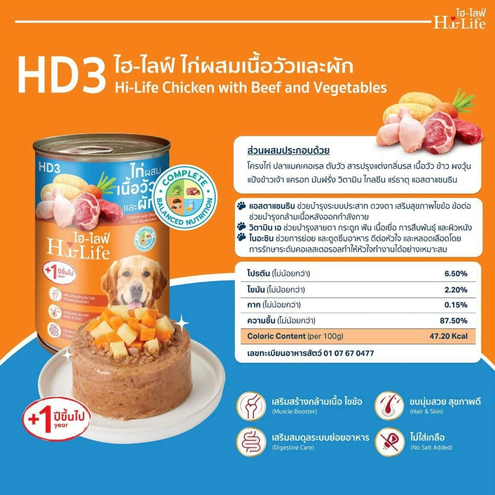 (6 กระป๋อง) Hi-Life ไฮไลฟ์ อาหารเปียกสุนัขกระป๋อง สำหรับสุนัขโต สูตรComplete&Balanced ขนาด 400 กรัม - รูปที่ 2