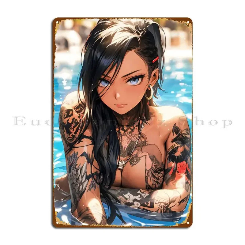 Custom Anime Girl Pool Party Metal Wall Art Sign  Classic Tin Poster for Home Decor Perfect for Anim