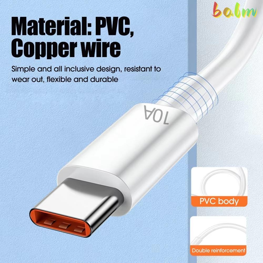 BALM Type C, 120W 10A 10A สายชาร์จเร็ว, โทรศัพท์มือถือ USB USB C สายชาร์จสายเคเบิลข้อมูลสําหรับ Huawei