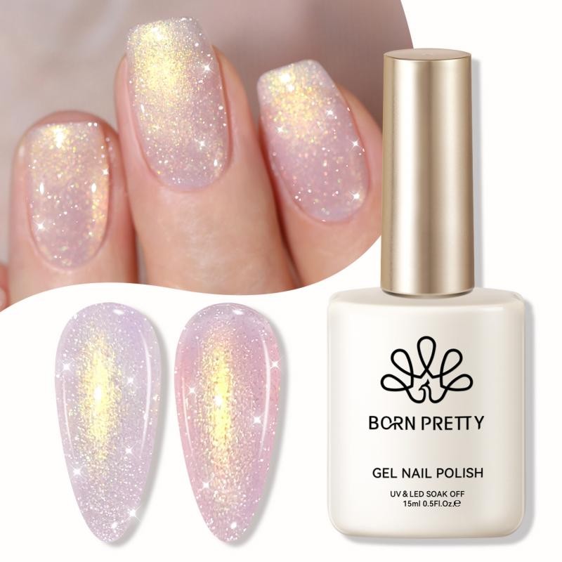 BORN PRETTY 15ml Dream Pink Aurora Gel Polish ultra Shine White Glitter Soak Off UV Gel Nail Art Varnish
