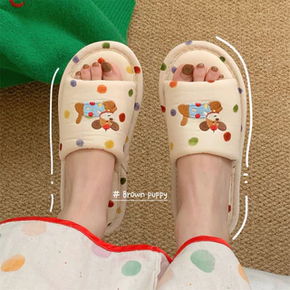 XIXITIAO รองเท้าแตะผ้าลินินญี่ปุ่น Polka Dot Four Seasons Universal Home ผ้าฝ้ายลินินรองเท้าชั้นผู้หญิง