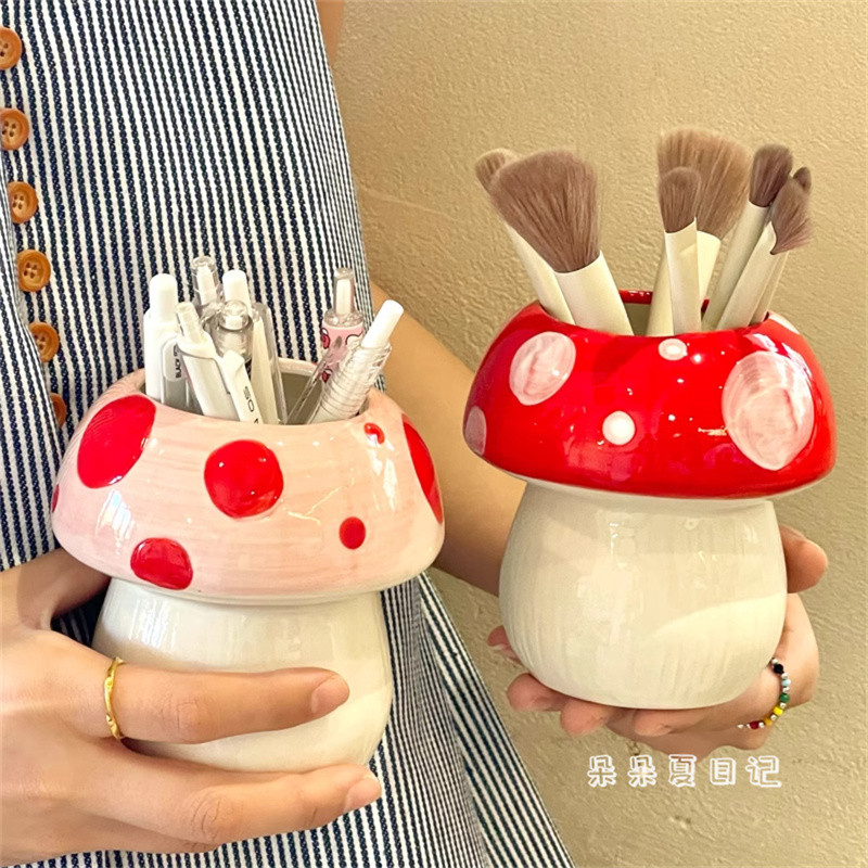 ที่ใส่ปากกาเห็ดเซรามิก อิน มูลค่าสูงสก์ท็อปแปรงแต่งหน้าถังสํานักงานเครื่องเขียนชั้นวางสร้างสรรค์เครื่องประดับขนาดเล็ก