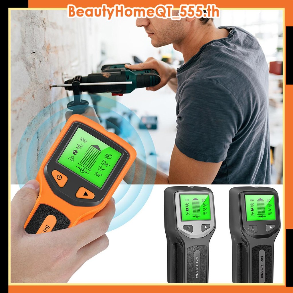 5 in 1 Studs Finder เครื่องสแกนผนังไฟฟ้าโลหะไม้ AC แรงดันไฟฟ้า Live Wire Wall Detector พร้อมจอแสดงผล LCD SHOPQJC3994