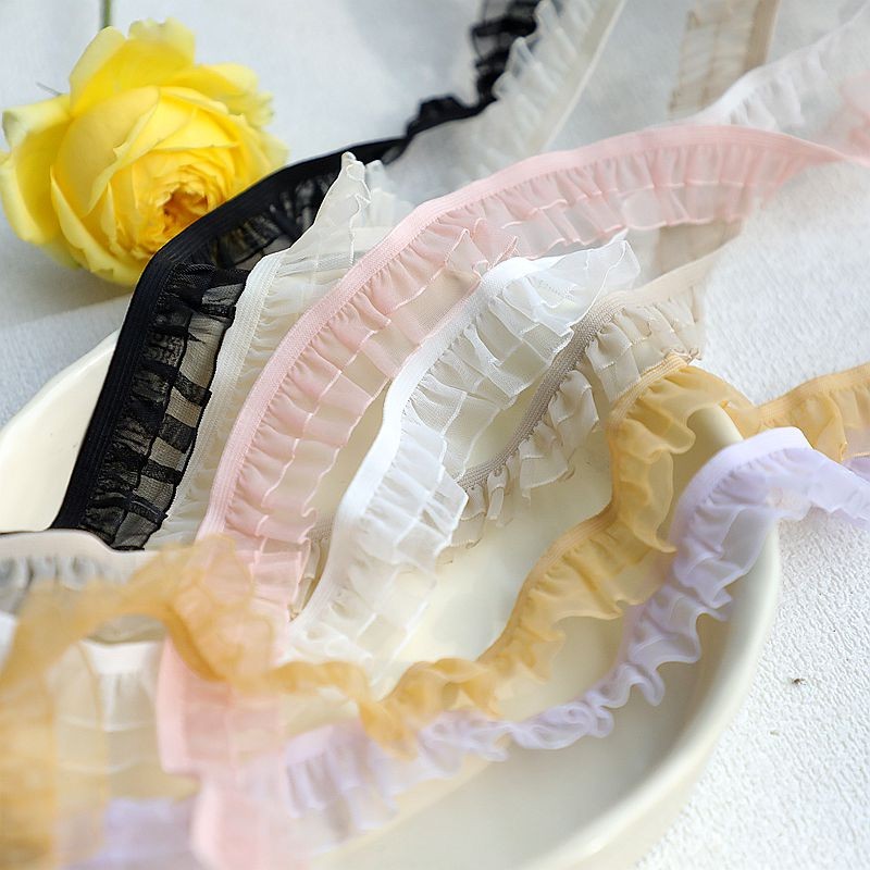 1หลาสองชั้นยืดเส้นด้ายจีบลูกไม้วงยืดหยุ่นทําเองปกตกแต่งเสื้อผ้าเด็กอุปกรณ์เสริม