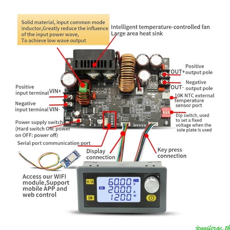 Jenniferac XY6020L DC-DC 20A 1200W โมดูลแปลงแหล่งจ่ายไฟ Step-down แบบปรับได้