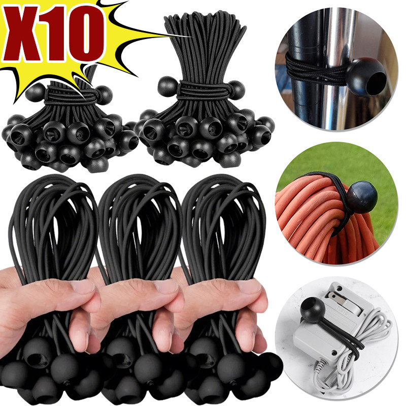 10 ชิ้น Multi-functional Black Fixed Ball Rope - Outdoors Camping เต็นท์ยืดสาย - Heavy Duty Bungee Seduction Loop - Elastic Shock Fixed Ties