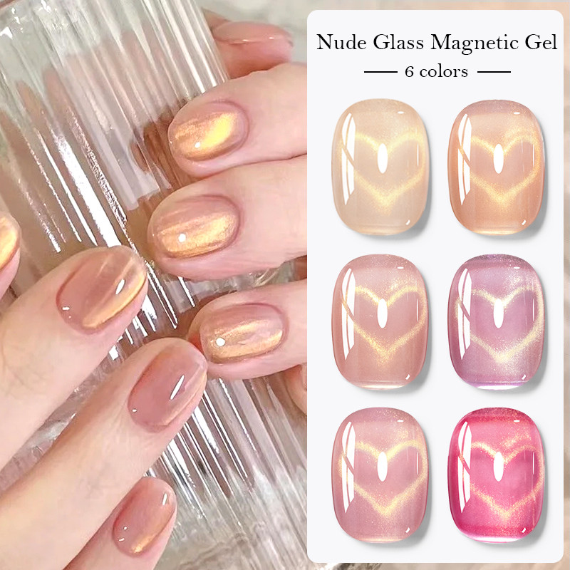 MEET ACROSS 7ml Nude แก้วแม่เหล็กเจลเล็บ Cat Eye Glitter Jelly Soak Off UV เจลเล็บเคลือบเงา