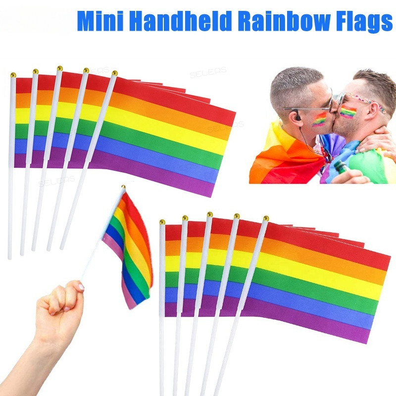100/50/20 ชิ้น Rainbow ธงเกย์ Pride ธงมือถือ Rainbow ธงขนาดเล็ก Mini เกย์ Pride ธง Sticks 21*14 ซม.