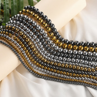 St. kunkka 4/6/8/10 มม.ลูกปัดหินธรรมชาติสีดํา Gallstone รอบล…