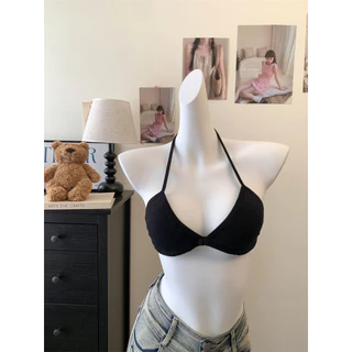 💝Bonnie💝เสื้อบิกินี่ สีพื้น สายเดี่ยว เซ็กซี่ crop top มีฟองน้ำในตัว ใส่สบาย เที่ยวทะเล พร้อมส่ง
