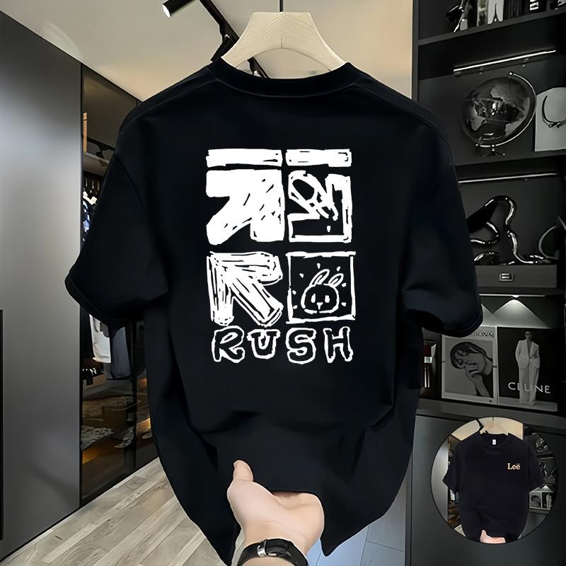 เสื้อยืดคอกลม แขนสั้น oversize t shirt เสื้อแฟชั่น  สตรีทแฟชั่น สีแดง-สีดำ พิมพ์ลาย เสื้อเท่ๆ ผ้านุ่มใส่สบาย