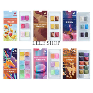 🔥สินค้าลดราคา สีน้ำก้อน แบบเมทัลลิค 6/12 สี สำหรับทำงานศิลปะ วาดภาพ เพ้นท์เล็บได้ อุปกรณ์ศิลปะ