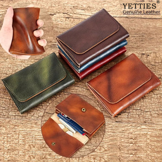 YETTIES กระเป๋าใส่เหรียญหนังแท้วินเทจพร้อมช่องใส่การ์ดหลายช่…