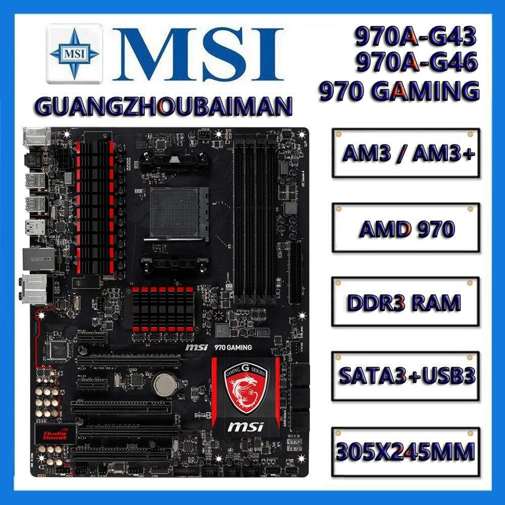 ใช้ MSI 970-GAMING 970A SLI 970A-G46 970A-G43 AMD 970 AM3 + เมนบอร์ด DDR3 USB3.0 SATA3 ATX 32G