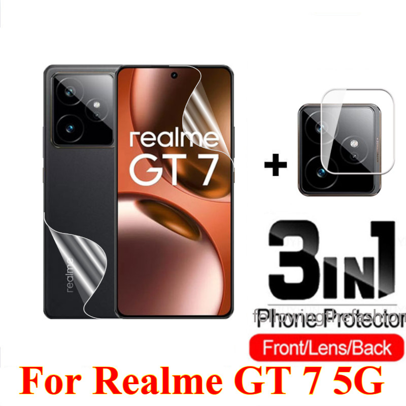 3 in 1 ด้านหน้าและด้านหลังฟิล์ม Hydrogel สําหรับ OPPO Realme GT 7 Realme GT7 GT7 Pro GT 7T 4G 5G ฟิล์มป้องกันคลุมทั้งหมดใสหน้าจอกล้องเลนส์ Protector ไม่ใช่แก้ว
