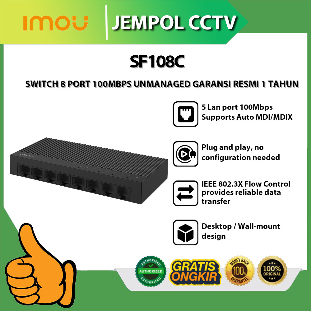 IMOU SF108C SWITCH 8 PORT 100MBPS UNMANAGED OFFICIAL รับประกัน 1 ปี