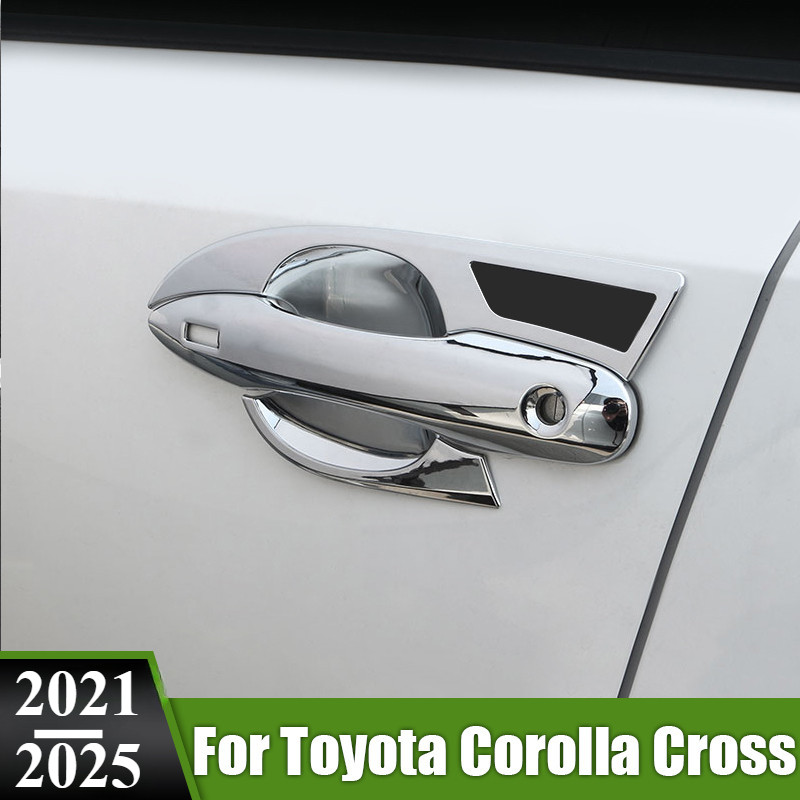 Toyota Corolla Cross XG10 2021-2026 ฝาครอบมือจับประตูด้านนอก Chrome Piano Black Carbon Look Skin พร้อมเทป Double Sider