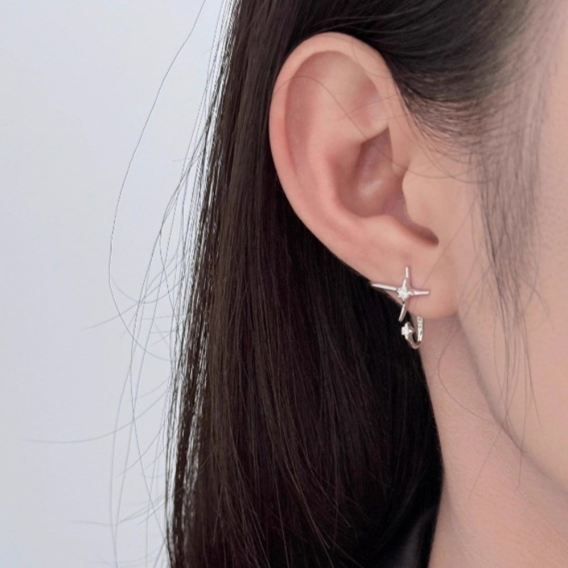 เราดอกไม้เย็นหวานส925เงินคริสตัลข้ามตะขอเจาะต่างหูสำหรับผู้หญิงและผู้ชายแฟชั่นหูกระดุมเครื่องประดับเป็นของขวัญ - รูปที่ 6