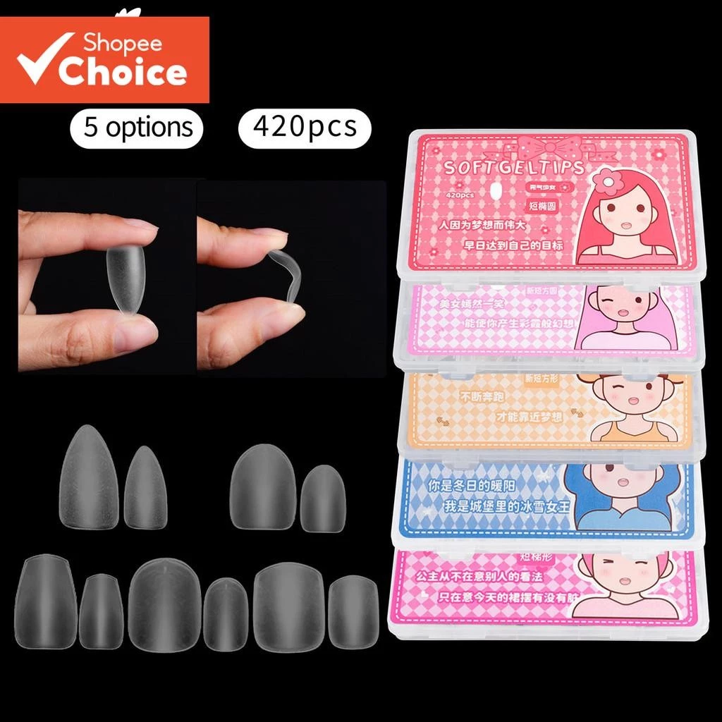 Monja 420 ชิ้น Matte สั้นเล็บปลอมโลงศพคลุมทั้งหมดเคล็ดลับ UV Gel Extension DIY เครื่องมือทําเล็บ