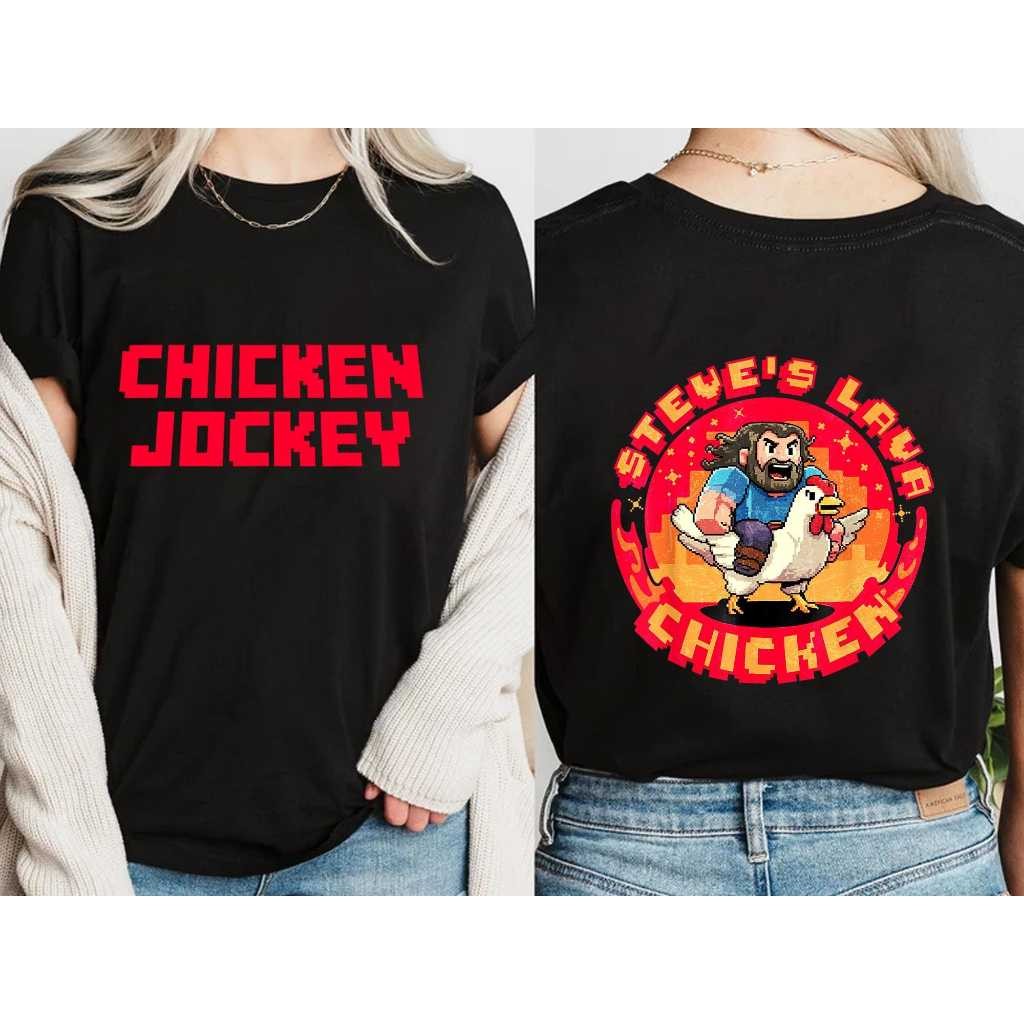 🍞HOT เสื้อยืดไก่ Jockey - เสื้อยืดสัตว์ฟาร์มตลก, Jockeyไก่, แจ็คตลกสีดําด้านบน Unisex