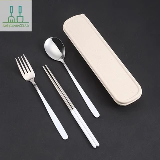DOOULADY ชุดช้อนส้อมตะเกียบช้อน 3 In 1 สแตนเลสอาหารเย็นพร้อมกล่องบนโต๊ะอาหาร Flatware ชุด Travel Camping Flatware TH