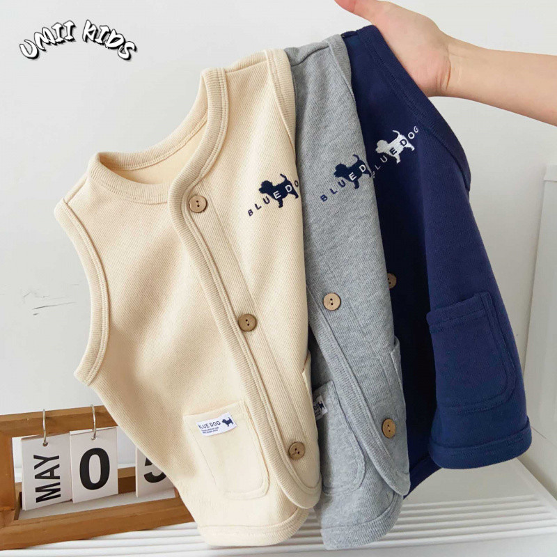 UMII KIDS ชุดเด็ก เสื้อกั๊ก สไตล์เกาหลี ลูกสุนัข สไตล์ต่างประเทศ เสื้อกั๊ก ใช้งานได้หลากหลาย เสื้อคาร์ดิแกน