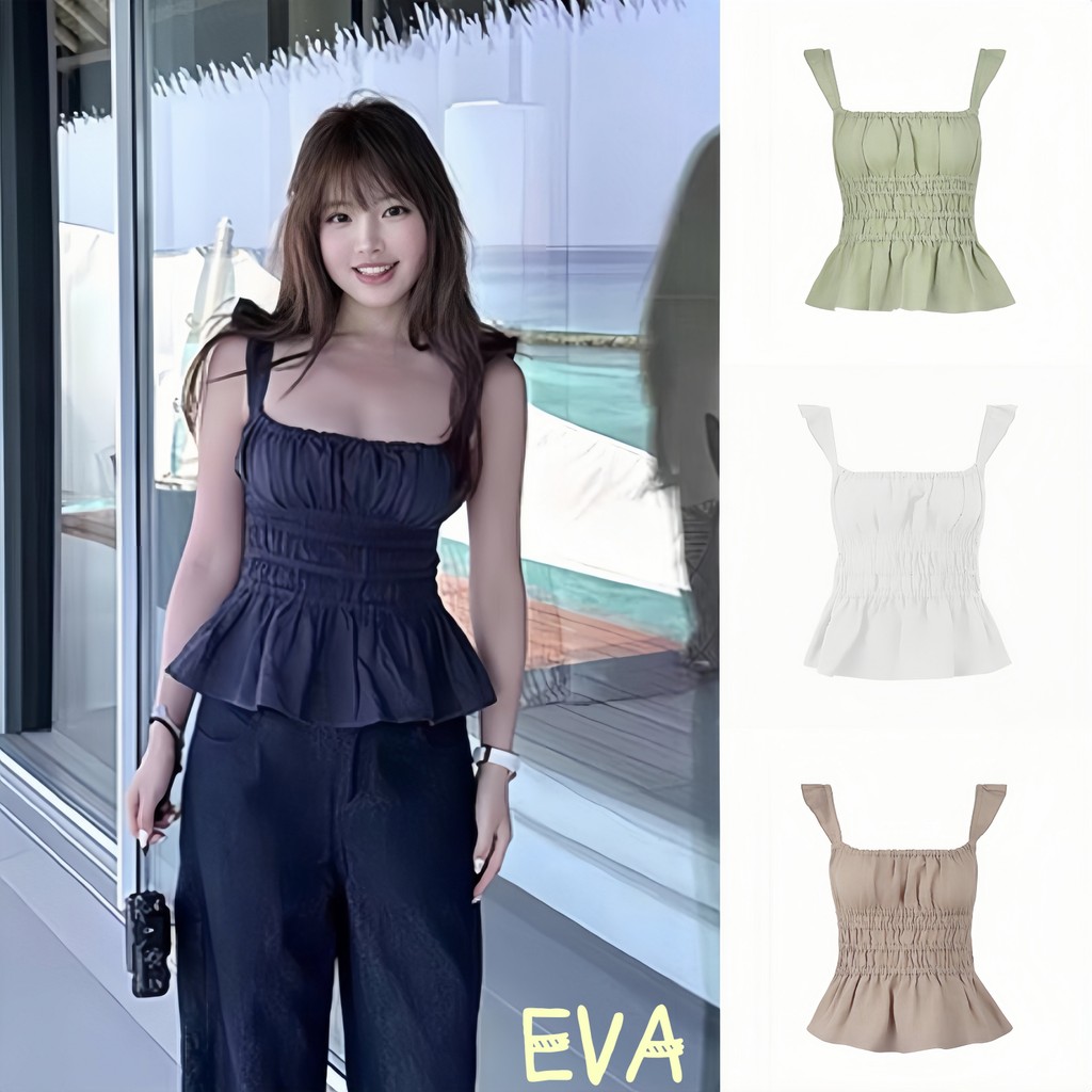 เสื้อกล้ามผู้หญิงแบบไม่มีแขน แขนเสื้อมีดีไซน์จับย่นในตัว เหมาะสำหรับใส่ไปเที่ยว หรือใส่งานวันเกิด