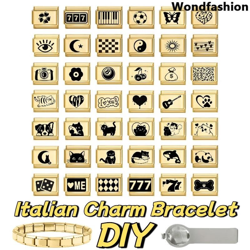 Love Cats Sun Italian Charm สร้อยข้อมือ Fit 9 มม.สร้อยข้อมือสแตนเลส DIY เครื่องประดับทําอุปกรณ์เสริม Retro บุคลิกภาพโมดูลสร้อยข้อมืออุปกรณ์เสริม
