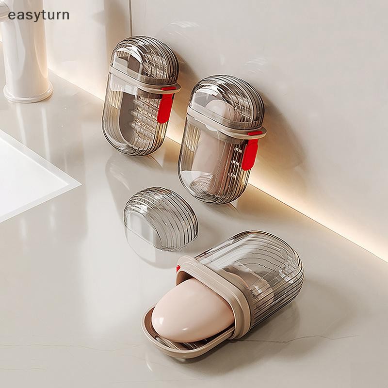 Easyturn จานสบู่แบบพกพากล่องเก็บปิดผนึกกันน้ําห้องน้ําบ้านห้องน้ําสบู่กล่อง Camping แบบพกพาสบู่กล่อง TH