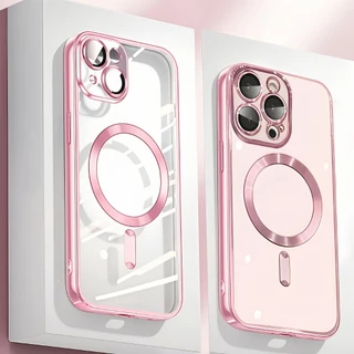 เคสโทรศัพท์โปร่งใสแบบแม่เหล็กเคลือบด้วยไฟฟ้าหรูหราเหมาะสําหรับ ไอโฟน 11 12 13 14 15 16 มือโปร สูงสุด บวก
