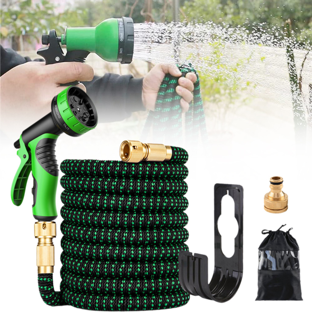 Ilisland1Set 50FT/75FT/100FT Garden Telescopic Hose ขยายมัลติฟังก์ชั่นปืนฉีดน้ําแรงดันสูงรดน้ําเครื่องมือทําสวน