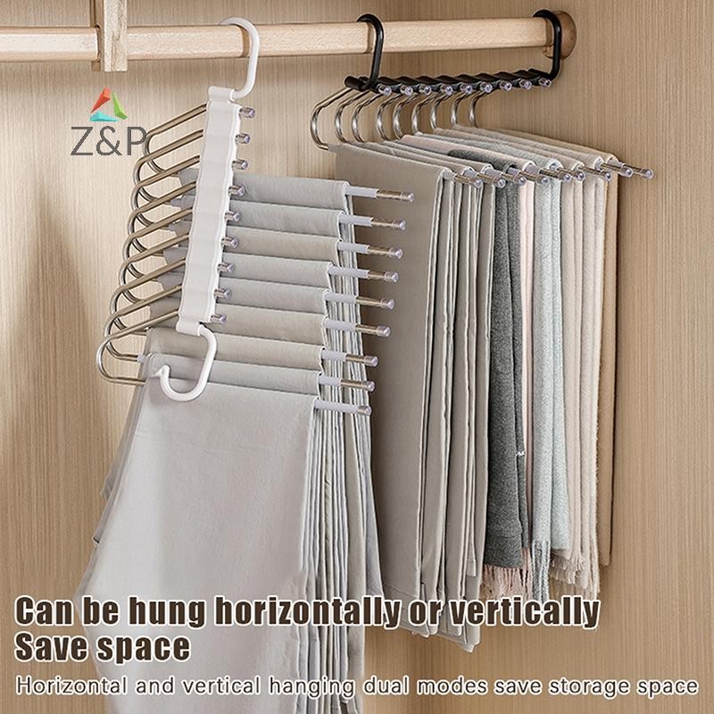 Z & P พับ Magic แขวนกางเกง 5/9 ชั้นสแตนเลสประหยัดพื้นที่เสื้อผ้า Rack Organizer สําหรับตู้เสื้อผ้ากา