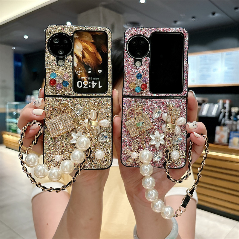 Aesthetic Niche กันชนสําหรับOPPOค้นหาN3 N2 Flip Designแฟชั่นPC Hard Glitter N3Flip N2Flipสร้อยคอผู้ห