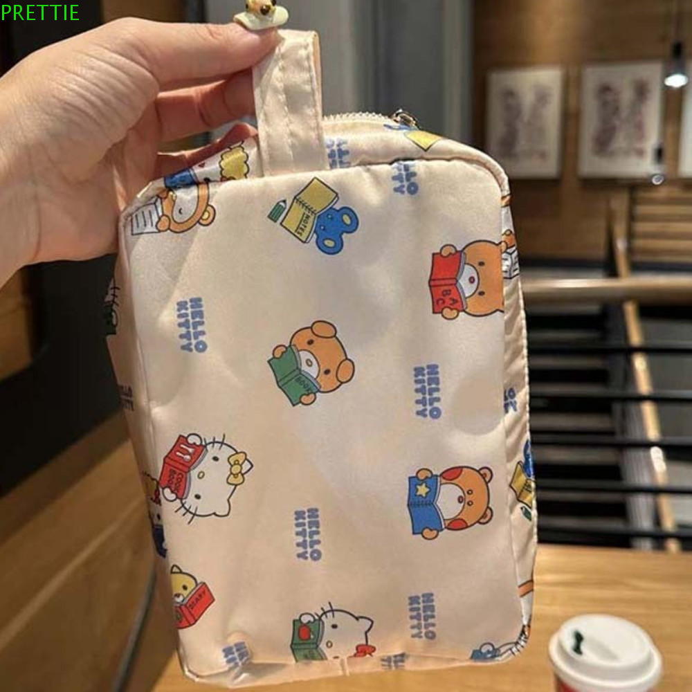 PRETTIE Make Up Pouch Bag, KT Cat Kawaii Satin Kitty Cosmetic Bag, Soft Print Large Capacity Cartoon