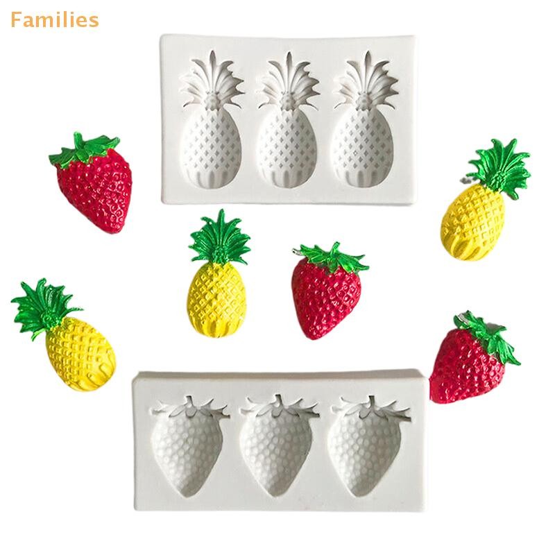 Families> 3 Cavities สับปะรดสตรอเบอร์รี่ซิลิโคน Sugarcraft แม่พิมพ์เครื่องมือเรซิน Cupcake เบเกอรี่ Mould Fondant เค้กตกแต่งเครื่องมือดี