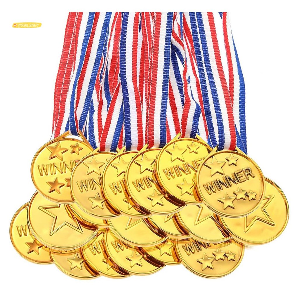 yves_service30 Pack Gold Plastic Winner Medals Award Medals for Kids - Perfect for Sports, Competition and Party Favors
