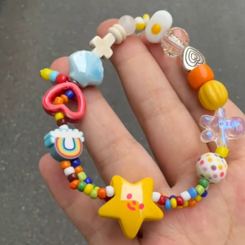 สร้อยข้อมือดาวสายรุ้งฤดูร้อนหญิงน่ารักลูกปัด Dopamine สร้อยข้อมือสดขนาดเล็กหวาน Ins เทรนด์