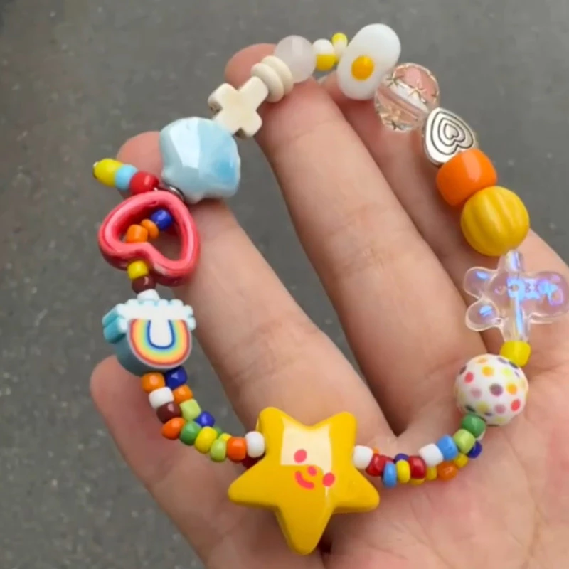 สร้อยข้อมือดาวสายรุ้งฤดูร้อนหญิงน่ารักลูกปัด Dopamine สร้อยข้อมือสดขนาดเล็กหวาน Ins เทรนด์
