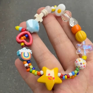 สร้อยข้อมือดาวสายรุ้งฤดูร้อนหญิงน่ารักลูกปัด Dopamine สร้อยข้อมือสดขนาดเล็กหวาน Ins เทรนด์