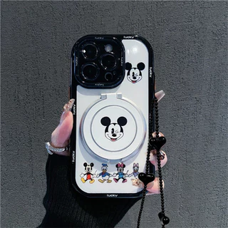 [ขายร้อนใหม่] เคสโทรศัพท์มิกกี้น่ารักที่เข้ากันได้กับ Apple iPhone 17/16/15/14/13/12/11 Pro Max สีครีม/แบบมีขาตั้ง