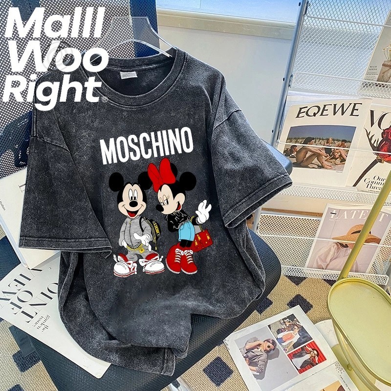 Woo Right  เสื้อยืด oversize 'แขนสั้น cotton 100% t shirt แฟชั่น สไตล์เกาหลี เสื้อฟอก สีดำ 3xl