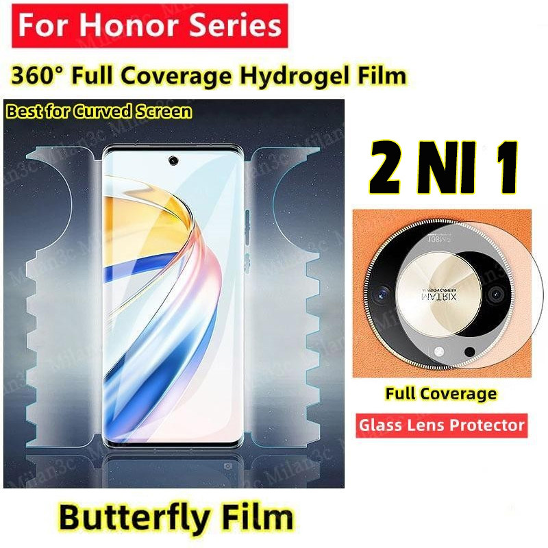 ฟิล์มกันรอยหน้าจอ Honor X9D X9C 5G ฟิล์มไฮโดรเจล X9A X9B หน้าจอโค้งแบบ Butterfly ครอบคลุมเต็มจอ ฟิล์มกันรอยเลนส์กล้องด้านหน้าและด้านหลัง TPU แบบนิ่ม ไม่ใช่กระจก