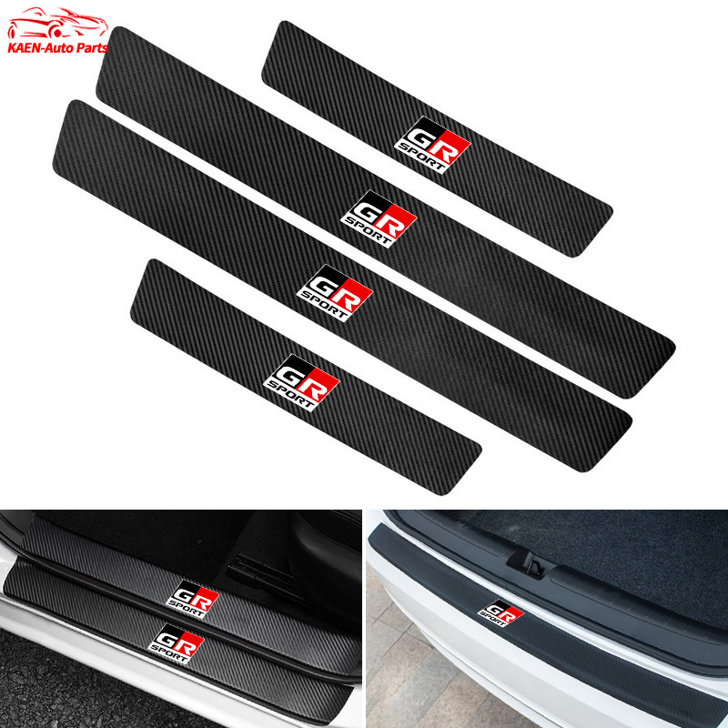 สำหรับ Toyota GR สติกเกอร์คาร์บอนไฟเบอร์ ป้องกันรอยขีดข่วน สำหรับติดประตูรถยนต์ Threshold stickers to prevent trampling GR 86 Yaris Corolla Cross Altis Supra Wish Vios Sienta Avanza Fortuner Camry Hilux Revo Yaris ATIV Yaris Cross Veloz Prius Innova Hiace