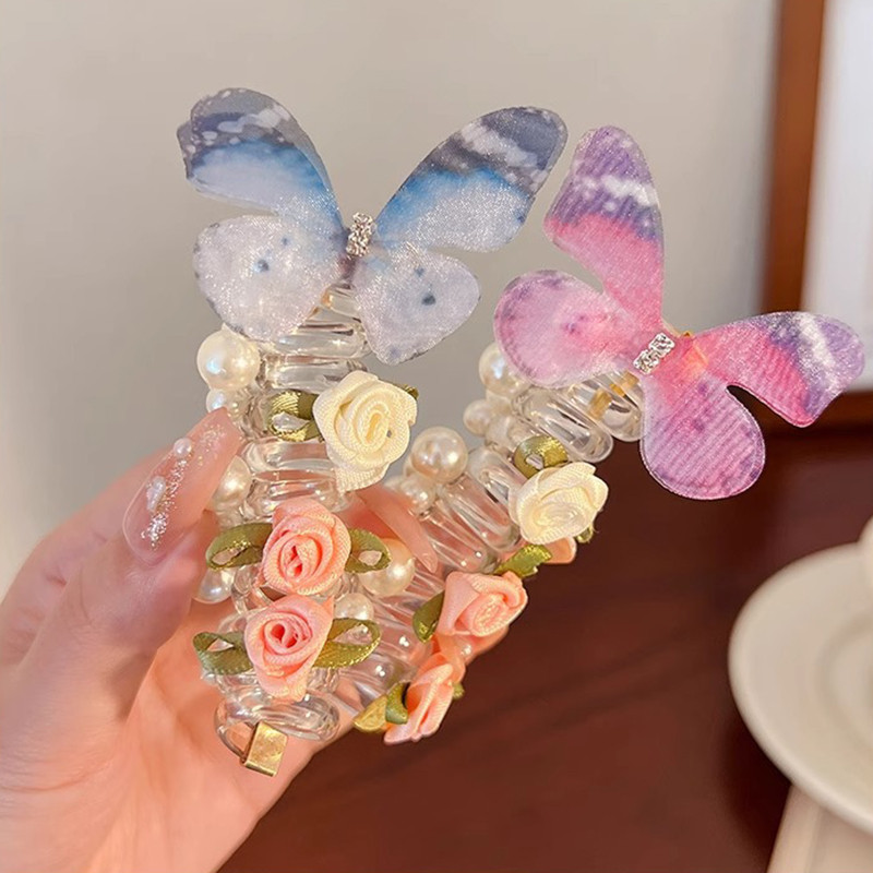 เชือกคาดผมรูปดอกกุหลาบผีเสื้อแสนหวาน เชือกคาดผมหางม้า ผ้าโพกศีรษะเด็กผู้หญิง - รูปที่ 6