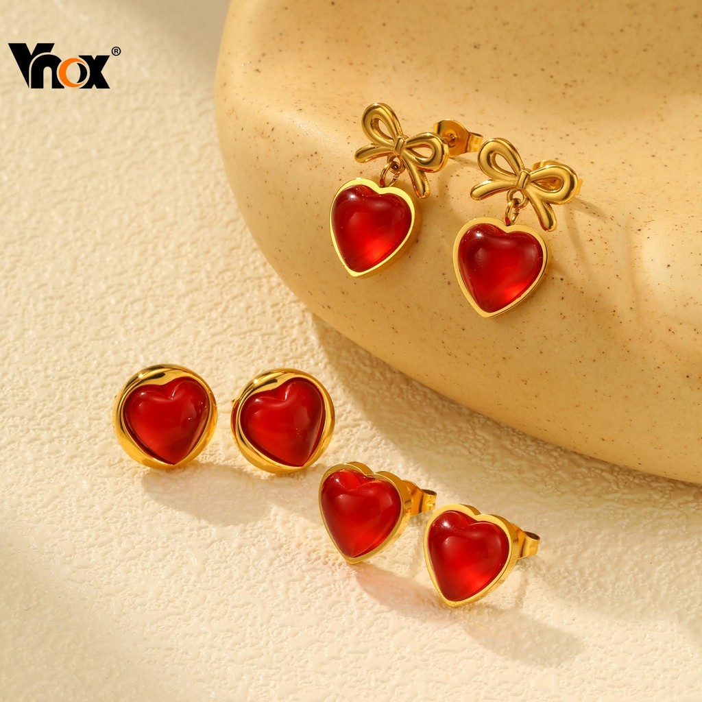 Vnox ต่างหูสตั๊ดโบว์ผีเสื้อรูปหัวใจสําหรับผู้หญิง,ต่างหูสแตนเลสไม่ซีดจาง,เครื่องประดับแฟชั่นที่เรียบง่ายของขวัญ - รูปที่ 3