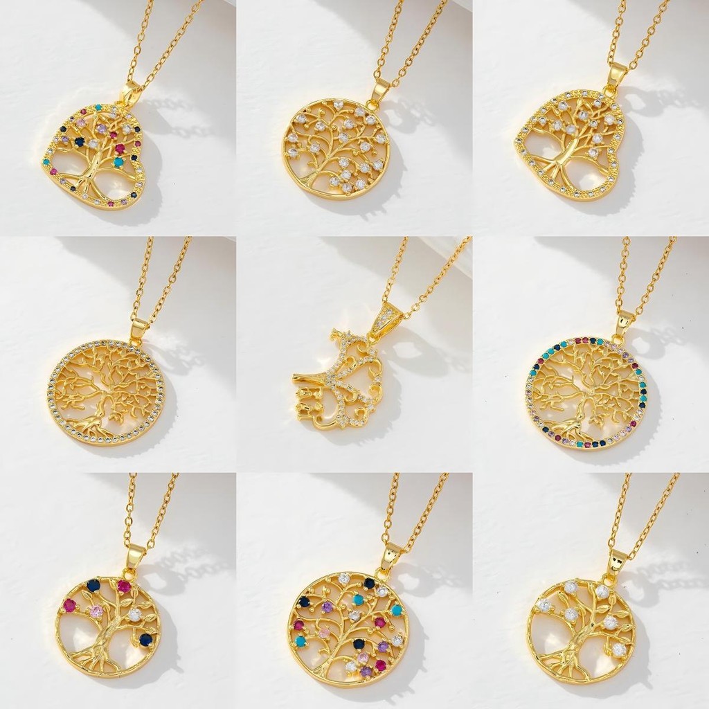 ✨Hollow ทองแท้ชุบ Tree of Life รอบสร้อยคอสไตล์ Pastoral ยอดนิยมต้นไม้หรูหรา Classy เครื่องประดับ 25.